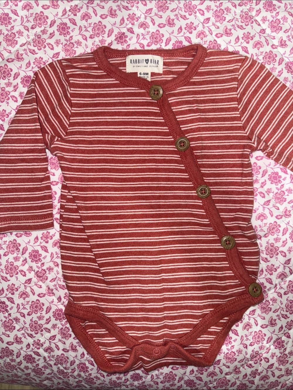 NWOT Rabbit + Bear Rust Stripe Kimono Bodysuit 6-9M